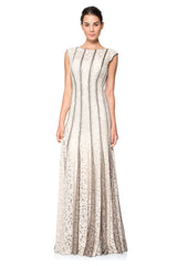 Lace-Paneled Gown with Contrast Godets