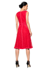 Lace V-Neck Dress with Pintuck Jersey Piping