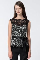 Lace Peplum Top in Black / Ivory