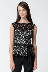 Lace Peplum Top in Black / Ivory