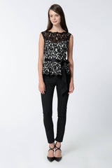 Lace Peplum Top in Black / Ivory