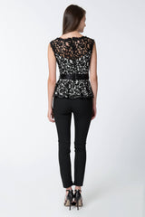 Lace Peplum Top in Black / Ivory
