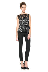 Lace Peplum Top in Black / Ivory