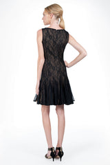Mesh Overlay Dress in Black / Nude