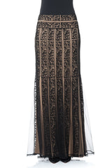 Embroidered Lace Banded Maxi Skirt in Black / Nude
