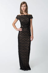 Chantilly Lace Gown in Black / Nude
