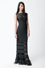 Metallic Pintuck Jersey Gown in Shadow