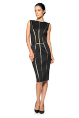 Neoprene Boatneck Dress with Paillette Detail