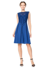 Deep Lagoon Embroidered Neoprene Dress