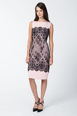 Neoprene and Metallic Lace Sheath Dress in Black / Pale Pink