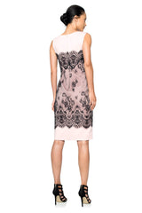 Neoprene and Metallic Lace Sheath Dress in Black / Pale Pink