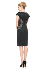 Neoprene and Lace Cap Sleeve Dress in Black / Pale Pink
