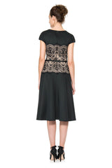 Neoprene and Lace Overlay A-Line Dress in Black / Pale Pink
