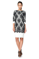 Neoprene Bateau Dress with Lace Overlay