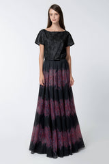 Printed Gazar Full Skirt in Deep Amber