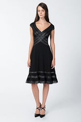 Foil Print Banded Basketweave Dress in Black / Silver