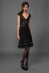 Foil Print Banded Basketweave Dress in Black / Silver
