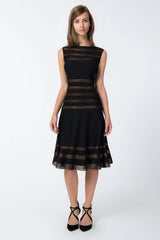 Foil Print Banded Boatneck Dress in Black / Copper