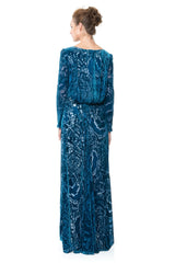 Cut Velvet Blouson Back Gown
