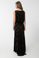 Cut Velvet Blouson Back Gown in Black