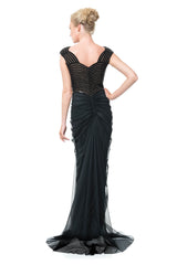 Sequin Embellished Draped Tulle Gown