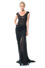 Sequin Embellished Draped Tulle Gown
