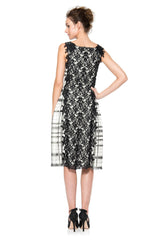 Neoprene Bell Dress with Embroidered Tulle Overlay