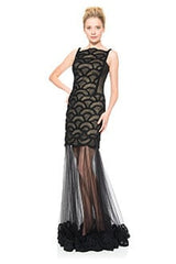 Rosette Scallop and Corded Tulle Gown