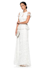 Tulle Keyhole Peplum Gown