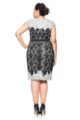 Contrast Lace on Georgette Cap Sleeve Dress - PLUS SIZE