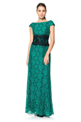 Contrast Lace Off Shoulder Gown