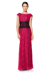 Contrast Lace Off Shoulder Gown