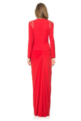 Crepe Long Sleeve Gown with Shoulder Lace Insets