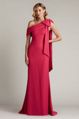 Cassia Bow-Shoulder Crepe Gown