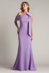 Cassia Bow-Shoulder Crepe Gown