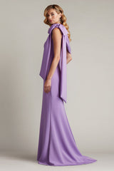 Cassia Bow-Shoulder Crepe Gown