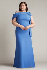 Cassia Bow-Shoulder Crepe Gown - PLUS SIZE
