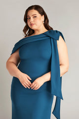 Cassia Bow-Shoulder Crepe Gown - PLUS SIZE