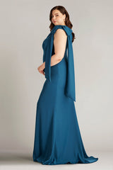 Cassia Bow-Shoulder Crepe Gown - PLUS SIZE