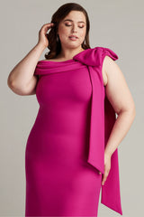 Cassia Bow-Shoulder Crepe Gown - PLUS SIZE
