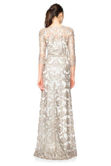 Paillette Embroidered Lace ¾ Sleeve Gown