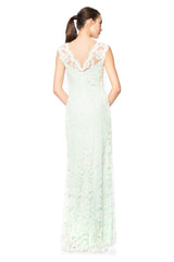 Paillette Embroidered Lace Boatneck Gown
