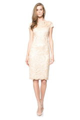Paillette Embroidered Lace Cap Sleeve Dress