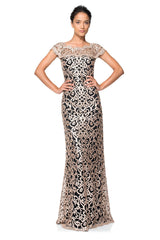 Paillette Embroidered Lace Off Shoulder Gown