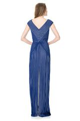 Stripe Knit V-Neck Gown