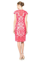 Rouge Cotton Embroidered Tulle Cap Sleeve Dress