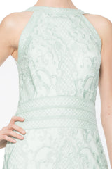 Embroidered Tulle Halter Sheath