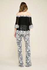 Jean Pleated Chiffon Lace Top
