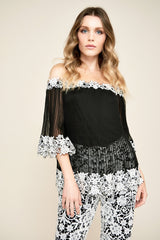Jean Pleated Chiffon Lace Top