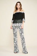 Jean Pleated Chiffon Lace Top